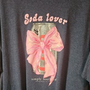 Simply Southern Dark Gray/blueTee with Pink Bow Soda Graphic: Plus 2X